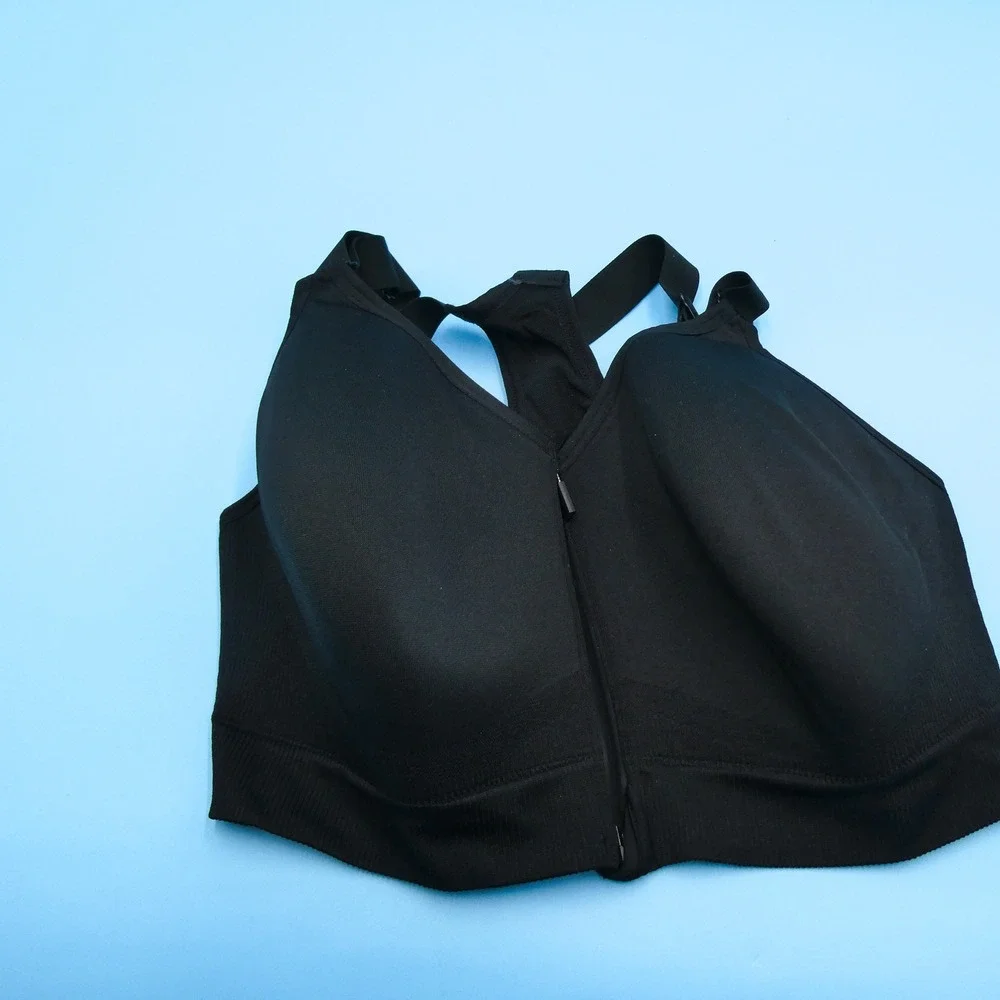 Victoria's Secret PINK Sports Bra Womens Medium DD Zip‎ Front Black Nylon Blend